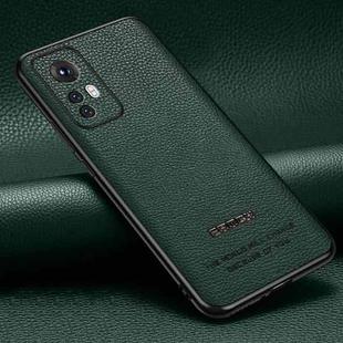 For Xiaomi 12 Pro Pasted Leather Litchi Texture TPU Phone Case(Dark Green)