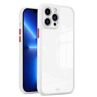 For iPhone 13 Pro Max Electroplated Button Two-color TPU Phone Case (White)