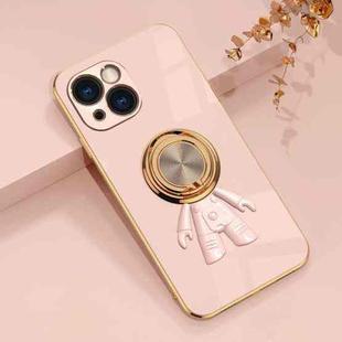 For iPhone 14 6D Plating Astronaut Ring Kickstand Phone Case (Light Pink)