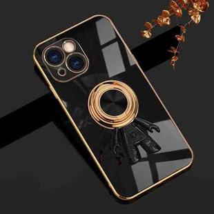 For iPhone 14 Plus 6D Plating Astronaut Ring Kickstand Phone Case (Black)