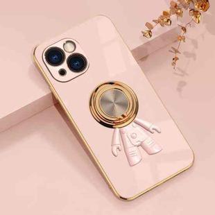 For iPhone 14 Plus 6D Plating Astronaut Ring Kickstand Phone Case (Light Pink)