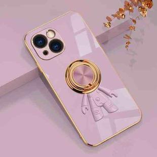 For iPhone 14 Plus 6D Plating Astronaut Ring Kickstand Phone Case (Light Purple)