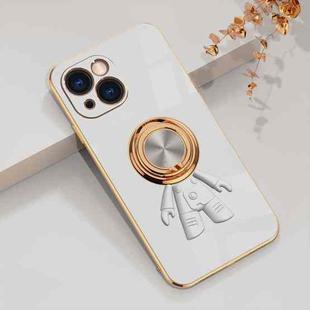 For iPhone 14 Plus 6D Plating Astronaut Ring Kickstand Phone Case (White)