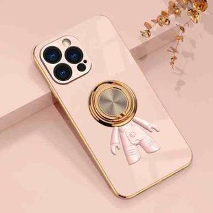For iPhone 14 Pro 6D Plating Astronaut Ring Kickstand Phone Case(Light Pink)