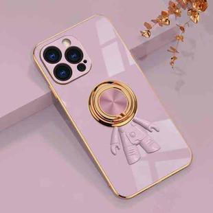 For iPhone 14 Pro 6D Plating Astronaut Ring Kickstand Phone Case(Light Purple)