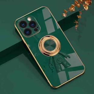 For iPhone 13 Pro 6D Plating Astronaut Ring Kickstand Phone Case (Night Green)