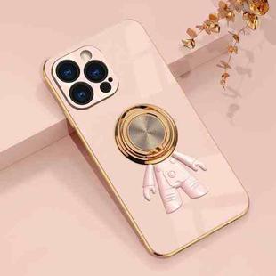 For iPhone 13 Pro 6D Plating Astronaut Ring Kickstand Phone Case (Light Pink)
