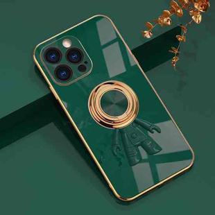 For iPhone 12 Pro Max 6D Plating Astronaut Ring Kickstand Phone Case(Night Green)