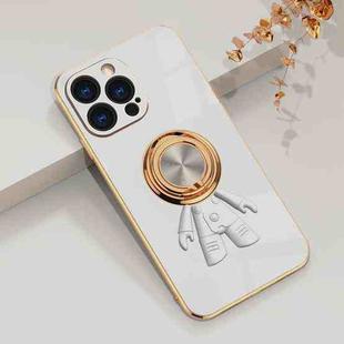 For iPhone 11 Pro 6D Plating Astronaut Ring Kickstand Phone Case (White)