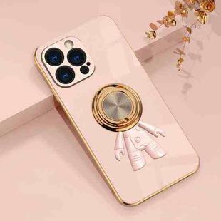 For iPhone 11 Pro Max 6D Plating Astronaut Ring Kickstand Phone Case (Light Pink)