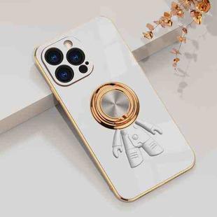For iPhone 11 Pro Max 6D Plating Astronaut Ring Kickstand Phone Case (White)