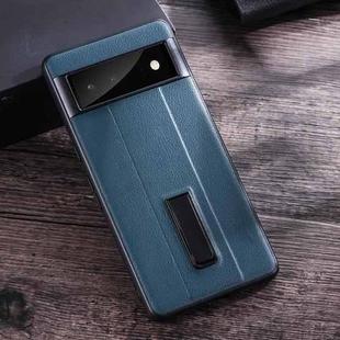 For Google Pixel 7 PC + Leather Texture Protective Phone Case with Metal Holder(Blue)