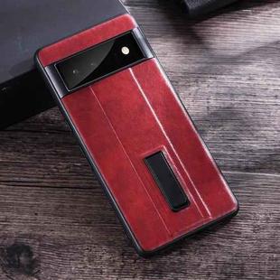 For Google Pixel 7 Pro PC + Leather Texture Protective Phone Case with Metal Holder(Red)