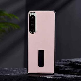 For Sony Xperia 1 IV PC + Leather Texture Protective Phone Case with Metal Holder(Pink)