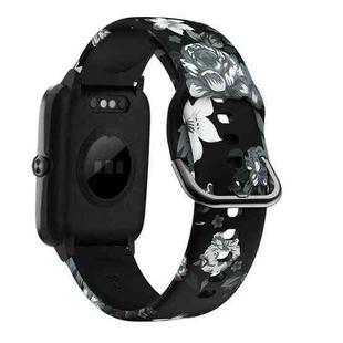 For ID205 / Willful SW021 19mm Silicone Printing Watch Band(Black Grey Flower)