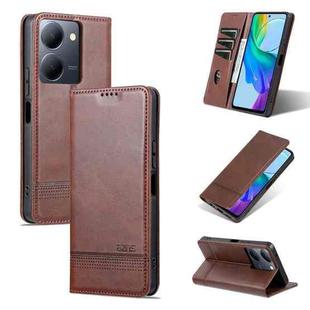 For vivo Y36 Global AZNS Magnetic Calf Texture Leather Phone Case(Dark Brown)