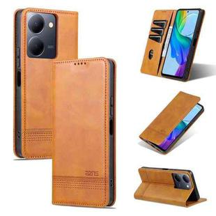 For vivo Y36 Global AZNS Magnetic Calf Texture Leather Phone Case(Light Brown)