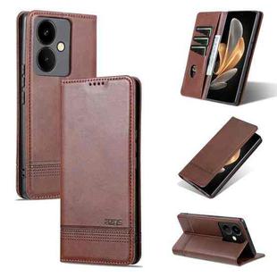 For vivo Y78+/Y78 Global AZNS Magnetic Calf Texture Leather Phone Case(Dark Brown)