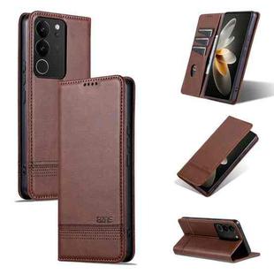 For vivo S17 AZNS Magnetic Calf Texture Leather Phone Case(Dark Brown)