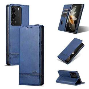For vivo S17 AZNS Magnetic Calf Texture Leather Phone Case(Dark Blu)