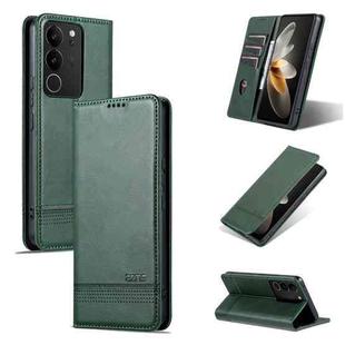 For vivo S17 AZNS Magnetic Calf Texture Leather Phone Case(Dark Green)