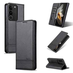 For vivo S17 AZNS Magnetic Calf Texture Leather Phone Case(Black)