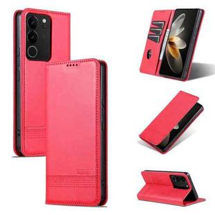 For vivo S17 AZNS Magnetic Calf Texture Leather Phone Case(Red)
