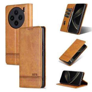 For vivo X100 AZNS Magnetic Calf Texture Leather Phone Case(Light Brown)