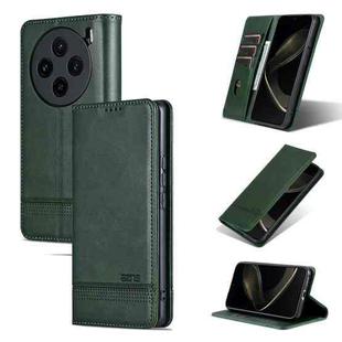 For vivo X100 AZNS Magnetic Calf Texture Leather Phone Case(Dark Green)