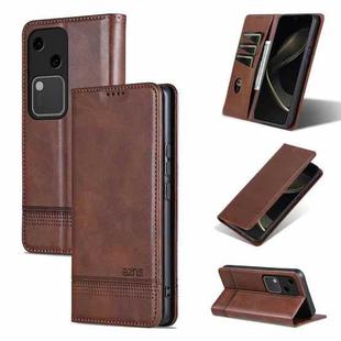 For vivo S18 AZNS Magnetic Calf Texture Leather Phone Case(Dark Brown)