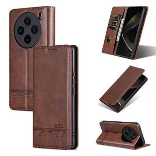 For vivo X100s AZNS Magnetic Calf Texture Leather Phone Case(Dark Brown)