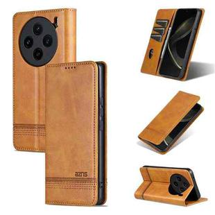 For vivo X100s AZNS Magnetic Calf Texture Leather Phone Case(Light Brown)