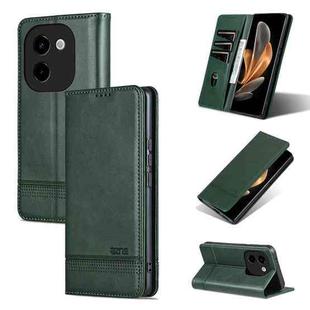 For vivo Y200 5G AZNS Magnetic Calf Texture Leather Phone Case(Dark Green)