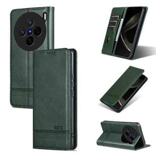 For vivo X200 AZNS Magnetic Calf Texture Leather Phone Case(Dark Green)
