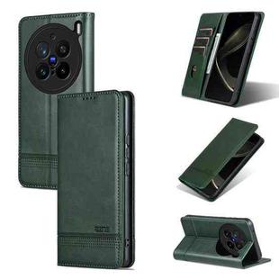 For vivo X200 Pro AZNS Magnetic Calf Texture Leather Phone Case(Dark Green)
