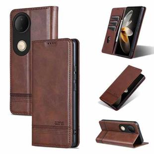 For vivo S20 AZNS Magnetic Calf Texture Leather Phone Case(Dark Brown)