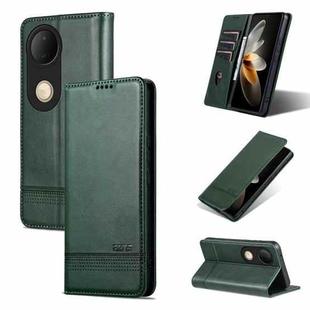 For vivo S20 AZNS Magnetic Calf Texture Leather Phone Case(Dark Green)
