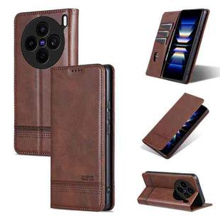 For vivo X200s AZNS Magnetic Calf Texture Leather Phone Case(Dark Brown)