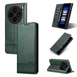 For vivo X200s AZNS Magnetic Calf Texture Leather Phone Case(Dark Green)