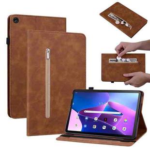 For Lenovo Tab M10 10.1 3rd Gen Skin Feel Solid Color Zipper Leather Tablet Case(Brown)