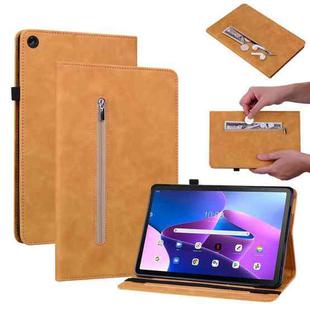 For Lenovo Tab M10 10.1 3rd Gen Skin Feel Solid Color Zipper Leather Tablet Case(Yellow)