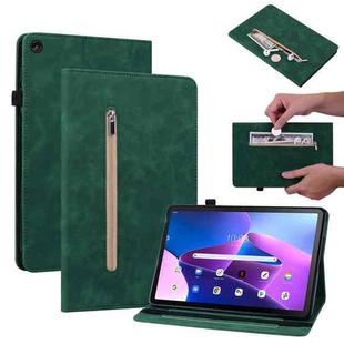 For Lenovo Tab M10 10.1 3rd Gen Skin Feel Solid Color Zipper Leather Tablet Case(Green)