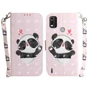 For Nokia C21 Plus 3D Colored Horizontal Flip Leather Phone Case(Heart Panda)