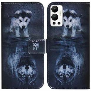For Infinix Hot 12 Coloured Drawing Leather Phone Case(Wolf and Dog)