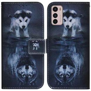 For Motorola Moto G42 Coloured Drawing Leather Phone Case(Wolf and Dog)