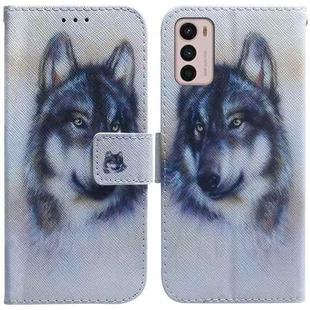 For Motorola Moto G42 Coloured Drawing Leather Phone Case(White Wolf)