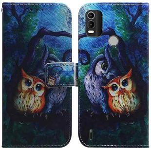 For Nokia C21 Plus Coloured Drawing Leather Phone Case(Oil Painting Owl)