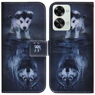 For OnePlus Nord 2T Coloured Drawing Leather Phone Case(Wolf and Dog)