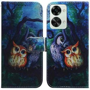 For OnePlus Nord 2T Coloured Drawing Leather Phone Case(Oil Painting Owl)