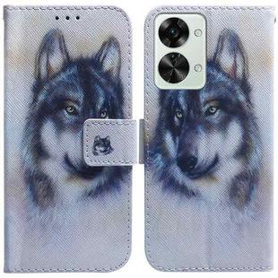 For OnePlus Nord 2T Coloured Drawing Leather Phone Case(White Wolf)